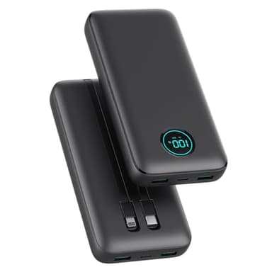 Power Bank 26800mAh mit Kabel, PD 25W QC4.0 Schnellladung USB C Powerbank, 5 Ausgängen Externe Handyakkus Tragbares Ladegerät mit LCD Display Kompatibel mit iPhone 16/15/14, Samsung Huawei Pixel usw