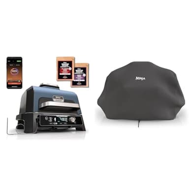 Ninja Woodfire Pro Connect XL Elektrischer BBQ Smoker Grill & XSKCOVER Premium-Outdoor-Abdeckung, kompatible Holzfeuer-Grills