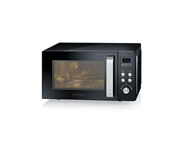 SEVERIN 3-in-1 Mikrowelle mit Grill und Heißluftfunktion bis 200°C, Minibackofen inklusive Vorheizfunktion, mit antihaft-beschichtetem Pizza-Teller, schwarz, MW 7752