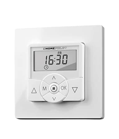 HOMEPILOT Rolladen Zeitschaltuhr premium lite | einfache Rollladensteuerung mit Wochenprogramm & Zufallsfuntion, für Rohrmotor | Schaltuhr mit Digital-Timer, 230 V Unterputz, Weiß