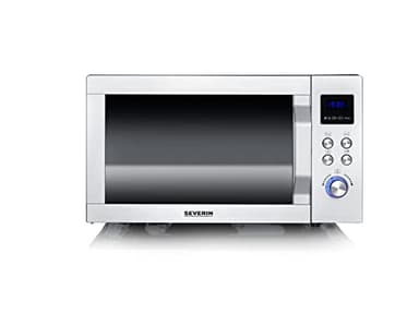 SEVERIN 3-in-1 Mikrowelle mit Glasboden, Grill und Heißluftfunktion, Mikrowelle mit großer Nutzfläche für eckiges Geschirr, Schwarz/Edelstahl, MW 7777