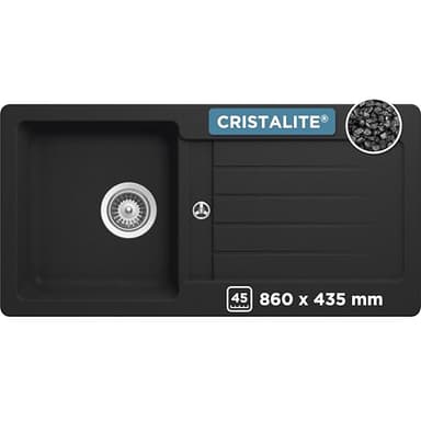 SCHOCK Küchenspüle 86x43,5 Typos D-100S Onyx - CRISTALITE® schwarz mit Abtropffläche - Küchenspüle 86x43,5 für 45 cm Unterschrank - Waschbecken Küche schwarz - Spüle schwarz Einzelbecken