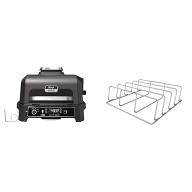 Ninja Woodfire Pro XL Elektrogrill, großer 4in1-Außengrill & Woodfire XL Rippen-Grillrost zum Grillen von bis zu 4 vollen Rippen