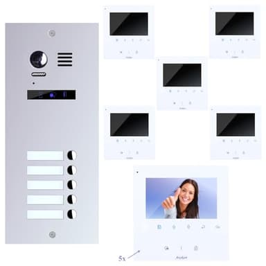 Video Türsprechanlage, Videosprechanlage, für 5-Familienhaus, mit Farbe und Bester 2-Draht-Technologie.