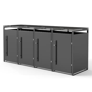 Youyijia Metallische Mülltonnenbox für 120-240 Liter, 264 x 80 x 116 cm, Mülltonnenlagerung für 4 Tonnen, Verzinktes Stahl-Müllschuppen, Außendeckel mit abschließbarer Tür für Garten und Hinterhof