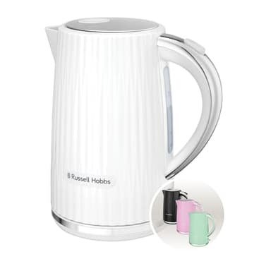 Russell Hobbs Wasserkocher [1,7L 2400W] Eden Weiß, Edelstahlakzente (herausnehmbarer Kalkfilter, Deckelöffnung per Knopfdruck, Wasserstandsanzeige, leuchtender Schalter, BPA frei) Teekocher 27360-70