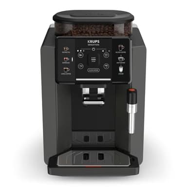 Krups Sensation Kaffeevollautomat, Milchschaumdüse, 5 Getränke, Filterkaffee-Funktion, 2-Tassen-Funktion, Kaffeemaschine, Schwarz, Made in France, EA910810