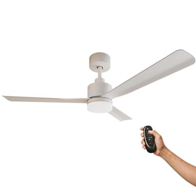 EMKE Deckenventilator mit Beleuchtung und Fernbedienung, 132 cm Leise Motor 35W 6 Geschwindigkeiten Timer LED 18W 3-farbige Lichtregulierung Lampe mit Ventilator Deckenventilatoren Weiß