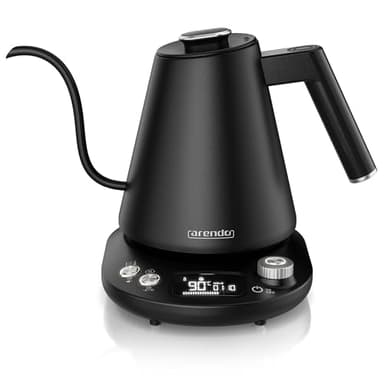 Arendo - Wasserkocher Edelstahl mit Temperatureinstellung - 1100 Watt - 40° bis 100° - Warmhaltefunktion 2 Stunden – 1 Liter – Design Teekocher - Temperaturanzeige - Schwarz
