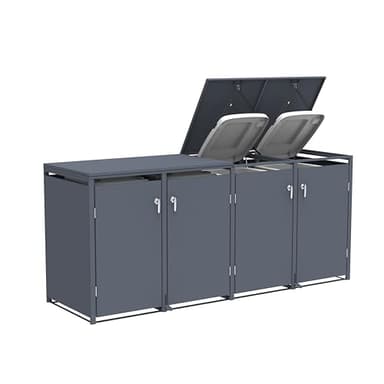 DEGAMO Mülltonnenbox 4-er Mülltonnenhaus BONN mit Fusspedal-Betätigung, für 4X Tonnen 120 und 240 Liter, Stahl verzinkt, Farbe anthrazit