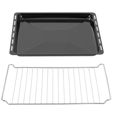 ICQN 45.5 x 36cm Backbleche & -Gitter Set, 3 cm Tief Emailliert Fettpfanne und Verchromt Backofenrost für Backofen & Herd, Kratzfest & Rostfrei, Schwarz