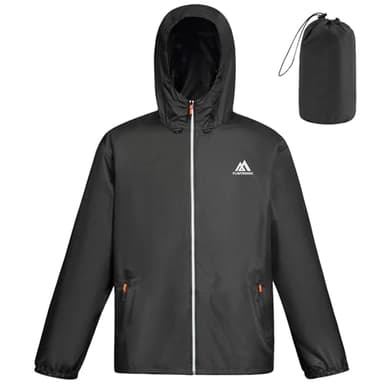 flintronic Regenjacke Herren, Herren Regenjacke Wasserdichter, Reflektierende Jacke, Leicht Wasserdicht Faltbare Regenmantel mit Kapuze, Fahrrad Rain Windbreaker, für Wandern Laufen, L