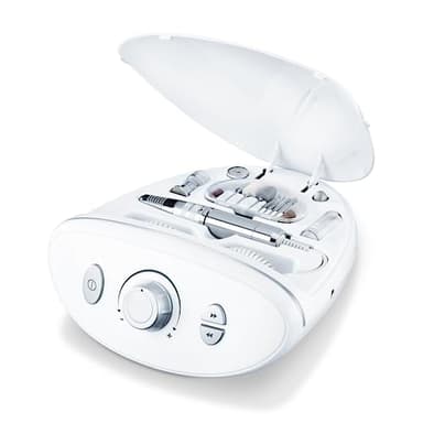 Beurer MP 100 elektrische Maniküre- und Pediküre-Profistation, 10 Aufsätze aus Saphir und Filz, Nagelstaub-Schutzkappe, bis 20.000 Umdrehungen pro Minute, 41-teiliges Set