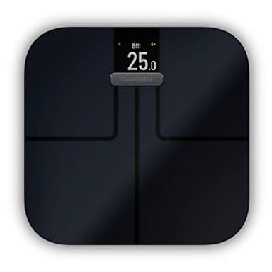 Garmin Index S2 Smart Waage – misst das Gewicht, Gewichtstrend, Körperfettanteil, Muskelmasse, BMI. Mit WLAN, Garmin Connect App-Anbindung und für bis zu 16 Personen, Schwarz