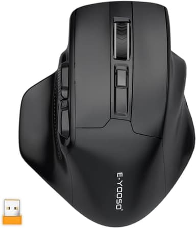 E-Yooso Große kabellose Maus für große Hände, X-31 ergonomische Funk-Computermaus, 6 Tasten, 5-stufiger 4800 DPI, bis zu 18 Monate Batterielebensdauer, für Laptop, PC, Chromebook (Schwarz)