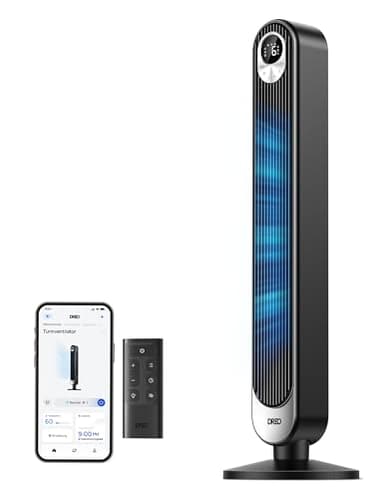 Dreo Smart 20dB Turmventilator Leiser, 9M Windentfernung Ventilator mit Fernbedienung,6 Geschwindigkeiten 4 Modi, 90° Oszillierender Standventilator mit Sprachteuerung für Schlafzimmer, 12H Timer