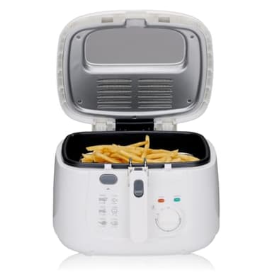 alpina Friteuse 2,5L DF-165 - Friteuse mit Fett 1800W - Einstellbare Temperatur bis 190°C - für 2 bis 3 Personen - mit Antihaftbeschichtung und Kontrollleuchte - Weiß, Weiss