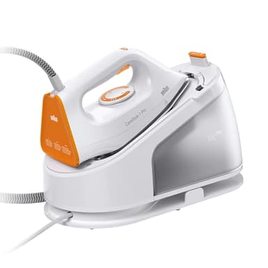 Braun CareStyle 1 Pro IS 1511 WH, Dampfbügelstation - Dampfbügeleisen mit FreeGlide 3D-Technologie, Vertikaldampf, Anti-Tropf-Funktion, 1,7 l Wassertank, 5,5 bar, 360 g/min, 2200 W, Weiß/Orange