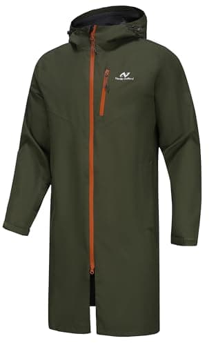 NORDIC OUTLAND Regenjacke für Herren, wasserdicht, atmungsaktiv, langer Regenmantel mit Kapuze, Netzfutter, Windbreaker für Outdoor-Aktivitäten, armee-grün, L
