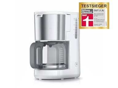 Braun PurShine KF 1500 WH Kaffeemaschine - Filterkaffeemaschine mit Glaskanne für bis zu 10 Tassen, OptiBrew-System, Automatische Abschaltung, 1000 Watt, Weiß, KF1500WH