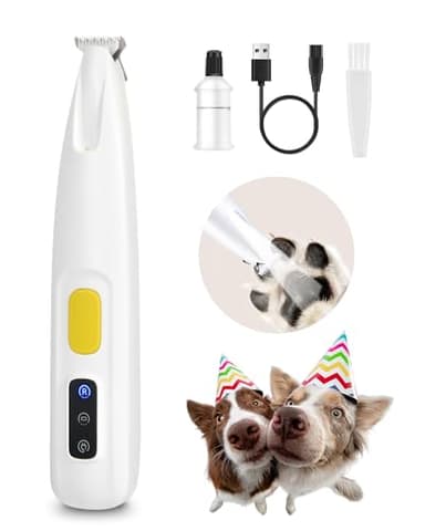FURBONA Pfotentrimmer für Hunde & Katzen mit LED-Licht – 18 mm breite Klinge, 35 dB leise, LED-Anzeige, wasserdicht, wiederaufladbar – ideal für Pfoten, Ohren, Gesicht & Rute (Weiß)