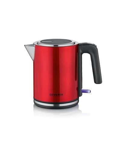 SEVERIN Wasserkocher 1 L, elektrischer Wasserkocher, Kalkfilter, XXL-Öffnung, leistungsstark & kompakt, 100 Prozent BPA-frei, 2.400 W, Edelstahl, Rot, WK 3427