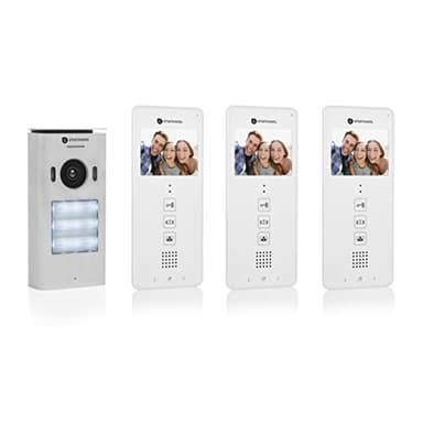 Smartwares DIC-22132 Video-Türgegensprechanlage für 3 Wohneinheiten, 3,5 Zoll (8,9 cm) LCD-Monitor/mit Türöffnerfunktion / 2-Draht-Technik, Silber