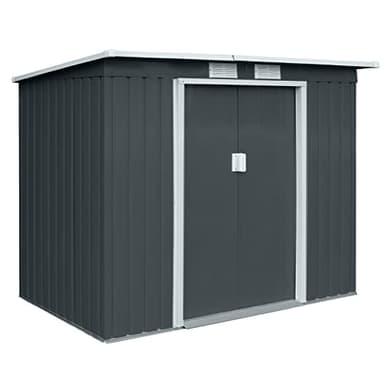 HATTORO P100 Gartenhaus mit Pultdach, Geräteschuppen 213x130x173cm, Gerätehaus mit 2 Schiebetüren, Belüftungsgitter & Metall-Rahmen, Modernes Grau/Anthrazit, Verzinkter Stahl