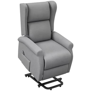 HOMCOM Fernsehsessel mit Aufstehhilfe Elektrisch TV-Sessel mit Liegefunktion, Fernbedienung, Relaxsessel mit Leinenoptik, Seitentasche, bis 200 kg belastbar für Wohnzimmer, Grau