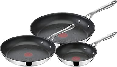 Tefal Jamie Oliver by Cook's Direct On Pfannenset 20/24/28 cm, Thermo-Signal bei idealer Brattemperatur, Antihaft, Bratpfannen Induktion, rostfrei, backofenfest, genieteter Griff, E304S344