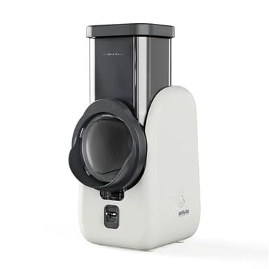 Silva Schneider SKR 800 Elektrische Küchenreibe – 80 W, 4 Schneideinsätze, rotierende Edelstahlklingen, sicheres Design ohne Klingenkontakt, einfache Reinigung – Weiß/Dunkelgrau