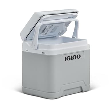 IGLOO IE42 AC/DC elektrische Kühlbox mit Telekop-Griff und Rollen, 42 Liter, Mini-Kühlschrank für Auto und Steckdose, 12V und 230V, grün