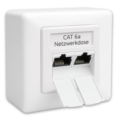 Germany B.e.s.t 1x CAT 6a Universal LAN Dose Netzwerkdose Aufputz & Unterputz EIA/TIA 568A&B | 2x RJ45 Port | CAT6a, CAT7, CAT8 kompatibel - Weiß