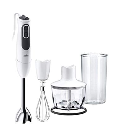 Braun Stabmixer MultiQuick 3 MQ 3135 WH Sauce – Elektrischer Stabmixer mit 11 Geschwindigkeiten plus Turbo-Stufe & Edelstahl-Mixfuß, 3-teiliges Zubehör-Set, 750 Watt, weiß/grau