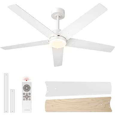 VIVOHOME Deckenventilatoren mit Beleuchtung 52Zoll/132cm Fernbedienung für Schlafzimmer Wohnzimmer Garage 6+1 Geschwindigkeiten 3CCT Dimmbare Timer Leise Reversibel