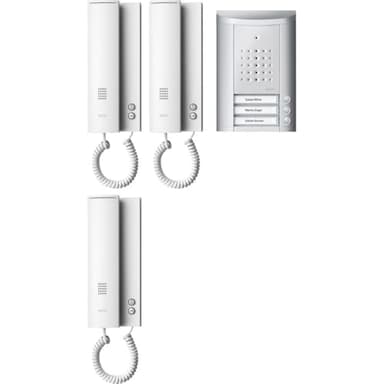 Schneider Electric Ritto Türsprechanlage, Entravox, Komplettset für 3-Familienhaus, Gegensprechanlage mit Beleuchtung und Klingeltasten, silber/weiss, Artikelnummer 1841320
