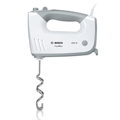 Bosch Handrührer ErgoMixx MFQ36440, 2 Rührbesen, 2 Edelstahl-Knethaken, Pürierstab, Becher, spülmaschinengeeignet, 5 Stufen plus Turbostufe, 450 W, weiß