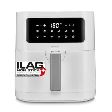 MEDION E40 XL Heißluftfritteuse MD11740 (5,2 Liter, Airfryer, 2.150 Watt, 9 Automatikprogramme, Backfunktion, ölfreies Frittieren, Touch Bedienfeld, LED Anzeige) weiß