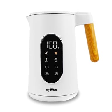 Grafner Edelstahl Wasserkocher mit Temperatureinstellung, 40°C-100°C, großes Display, Warmhaltefunktion und Memoryfunktion, 4 Programme, Doppelwand, 1,7 Liter, 2200 Watt, Teekocher digital (Weiß)