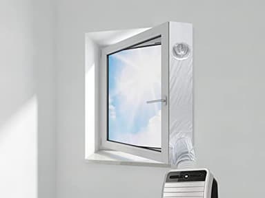 HOOMEE Fensterabdichtung für Mobile Klimageräte, Mit Angenähter Schlauch Verlängerung, Für Einflügelige Fenster mit Breiten Fensterbänken und Tief Eingebaute Flügelfenster, Altbauwohnungen, 400cm