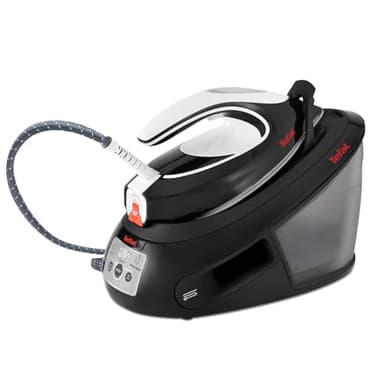 TEFAL EXPRESS ANTI-CALC Dampfbügelstation, abnehmbarer Kalk-Kollektor, 450 g/Min. Dampfstoß, leistungsstarker 6,5-Bar-Druck, Smart Temp-Technologie, Eco-Modus, 1,8l Wassertank, schwarz/weiß, SV8055
