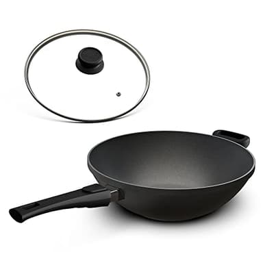 Hoffmann Wokpfanne groß für Induktion 32 cm I Made in Germany I Backofengeeignet bis 240 Grad I Wok Pfanne I 100% Verzugsfreier Boden I Induktionsherd I Abnehmbarer Griff
