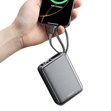 Eazpower Power Bank 45W Schnellladefunktion, Powerbank 20,000mAh mit Integriertem USB C Kabel Flugzeug Geeignet, Externe Handyakkus mit LED Display, 2 USB-C, 1 USB-A für iPhone Samsung Galaxy Laptop