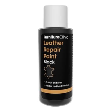 Furniture Clinic Lederreparatur-Farbe & Farbauffrischung | Selbstversiegelnder Lederfarbstoff für schnelle + einfache Ledersanierung | Ledersofas, Autositze, Lederschuhe, Leder (Schwarz, 50ml)