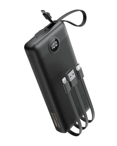 Power Bank 20000mAh Powerbank USB C mit 5 Ausgängen & 2 Eingängen VEEKTOMX Powerbank mit integrierten Kabeln Externer Handyakku Kompatibel mit iPad, iPhone16/15, Samsung, Xiaomi, Google Pixel usw.