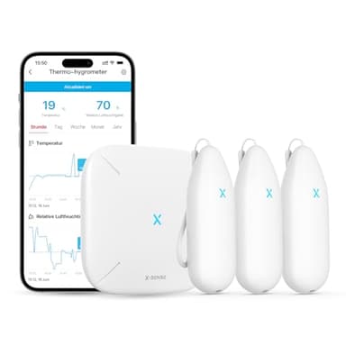 X-Sense WLAN Hygrometer Thermometer Innen, Temperatur- und Luftfeuchtigkeitsüberwachung per App, 500m Reichweite, Kostenfreier Datenexport, kompatibel mit Alexa, 3 Sensoren und 1 Basisstation SBS50