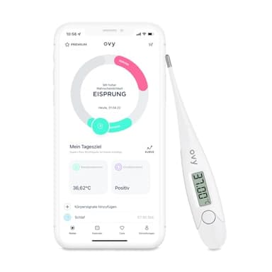 Ovy® Basalthermometer mit EU-zertifizierter Ovy App zur hormonfreien Verhütung und bei Kinderwunsch | Eisprung-Messgerät zur Berechnung fruchtbarer Tage
