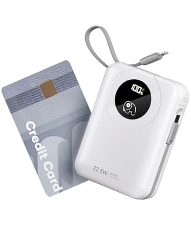 20000mAh Power Bank mit integriertem Kabel: 22.5W Schnell Aufladende Externe Batterie für Handy, USB C (Input & Output) Akku-Pack, Powerbank mit 4 Ausgängen & 2 Eingängen