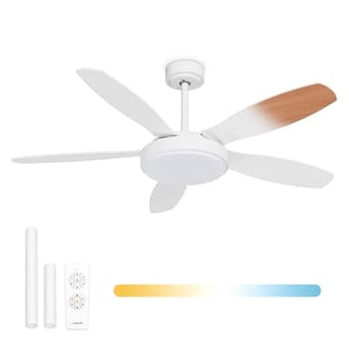 Noaton Deckenventilator mit Beleuchtung Maia, Weiß/Ahorn, Durchmesser 132 cm, DC motor 41W, LED 24W, 3 Farbtemperaturen, Fernbedienung, Luftdurchsatz bis zu 198 m3/min, Verlängerungsstange 15/25 cm
