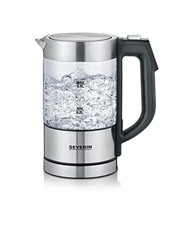 SEVERIN Digitaler Mini Glas Wasserkocher, kompakter Wasserkocher mit Temperaturauswahl, elektrisch, mit Kalkfilter, Edelstahl-gebürstet, Glas, 0.5L, WK 3458